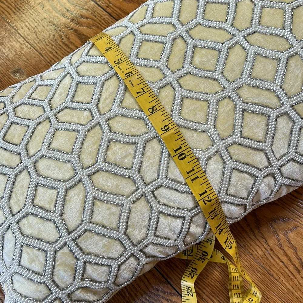 Artistic Accents 14”x24” accent pillow with silver beads and white pearl beads.